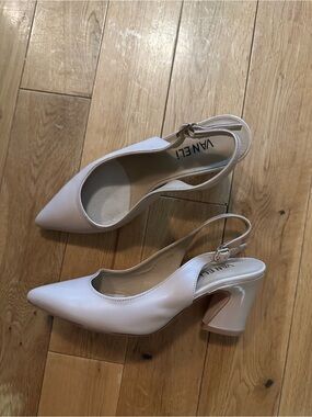 Vaneli Cream Pointed Slingback Block Heel Pumps